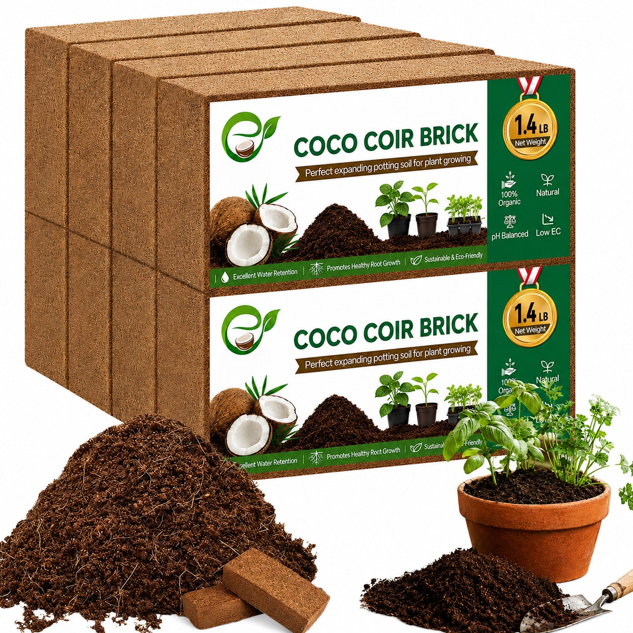 Coiriva coconut coir bricks with expanded growing media and herbs
